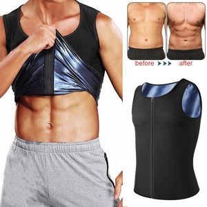 Men's Body Shapers Men Sauna Shaper Vest Thermo Sweat Shapewear Tank Top Slimming Vest Waist Trainer Gym Fitness Workout Zipper Shirt Fat Burning 230519