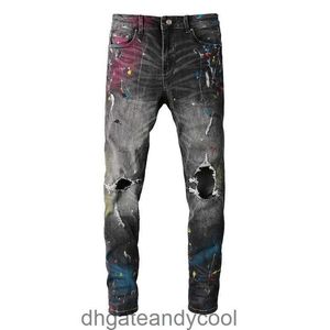 double Denim Amirres Jeans Designer knee Pants Man high-street style splash-ink broken hole wash water make old slim stretch leg jeans men's fashion long pan 6AHX