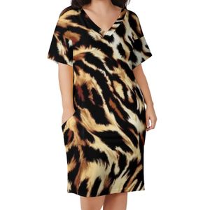 Plus size Dresses Animal Chic Dress Size Leopard Print Basic Casual Ladies Summer Short Sleeve Trendy Birthday Present 230519