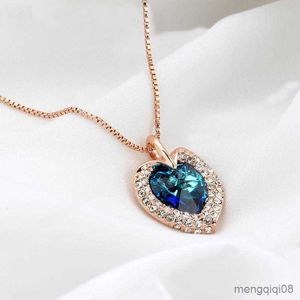 Collana di alta qualità con cuore in cristallo blu, colore oro rosa, gioielli di moda, pendente in cristallo Fahion senza nichel