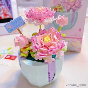 Blocos Brinquedos para Meninas Mini Blocos de Construção Vasos de Flores Flores Plantas Bonsai Decoração de Mesa Brinquedos de Montagem Infantil R230629