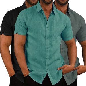 Erkekler Sıradan Gömlek Yaz Pamuk Keten Gömlek Erkekler İçin Günlük Kısa Kollu Gömlek Bluzlar Katı Dönüş Yakası Resmi Plaj Gömlekleri Erkek Giyim 230519