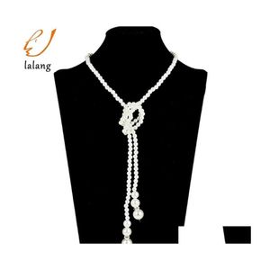 Ketten Mode Damen Vintage-Schmuck Lange geknotete simulierte Perlenkette Perlen Pullover Kette Halsketten Anhänger Großhandel Drop Deliv Dhonb