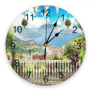 Wall Clocks Balcony Garden Mountain Sea Flower Clock Home Decor Bedroom Silent Digital For Kids Rooms