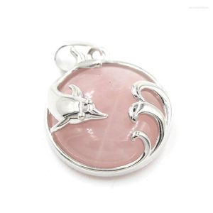 Pendant Necklaces Lovely Dolphin Natural Stone Pendants Ocean Animal Crystal Cabochon Charms Yellow Jades Amthysts Pink Quartz Healing