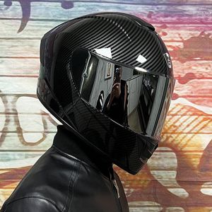 Capacetes de motocicletas face masculino duplo visor de corrida Padrão de fibra de carbono Capacete de capacete Capacte de moto ABS Moto Motocross