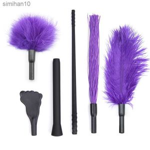 Adult Toys Assembled Free Sex Accessories Flirting Feather Spanking Paddle BDSM Silicone Whip Soft Handle 4 Pcs SM Kit For Adult Games Toys L230519