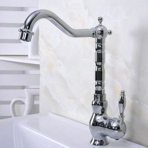 Kitchen Faucets Chrome Finish Brass Single Lever Handle Deck Mounted Bathroom Sink And Cold Water Tap Swivel 2nf933