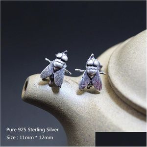 Stud Buyee Rock Punk Brincing Men Vivid Frog ou Housefly Pure 925 Sterling Sier Único para Women Man Man Jewelry Drop Drop Ear Dh4xm