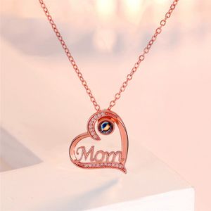 Mom's Love Heart Necklace Personalized Rose Gold Color Pendant Necklaces for Mom Birthday Mothers Day Gift Jewelry