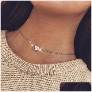 Pendant Necklaces Crystal Heart Necklace Pendants For Women Short Gold Color Chain Choker Chocker Neck Drop Delivery Jewelry Dh249
