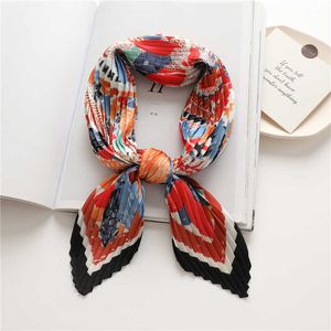 Luxury Brand Print Crinkle Silk Scarf Women Design Neck Tie Foulard Headkerchief Female Hijab Hair Hand Wrist 2022 Bandana G220513