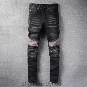 brand Denim knee Amirres Jeans panel Designer Pants zipper Man Fashion MX2 jeans men's fog high street black water wash hole slim pants TMOX