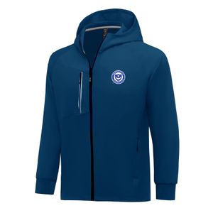 Portsmouth F.C. Men Jackets Autumn warm coat leisure outdoor jogging hooded sweatshirt Full zipper long sleeve Casual sports jacket