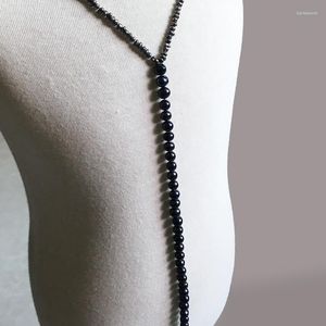 Hänge halsband svart pärlhalsband för kvinnor mode smycken y form enkel stil magnet lås