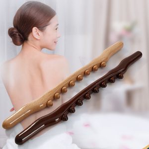 Slimming Belt Wooden 8 Beads Gua Sha Massage Stick Carbonized Wood Back Body Meridian Scrapping Therapy Wand Muscle Relaxing Massager 230518