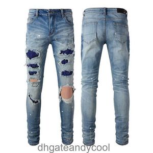 Abgenutzte Denim-Jeans Amirres Jeans High Designer Pants 6563 Herren-Street-Fashion-Marke Abgenutzte Blue-Jeans mit Diamant-Inlay Stretch-Slim-Fit-Hose für LML1