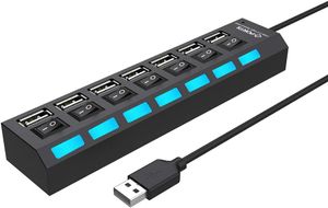 barsone Multi Port USB Hub Splitter, 7-Port USB 2 Hub for Laptop, USB Port Expander with On Off Individual Switch Compatible for All USB