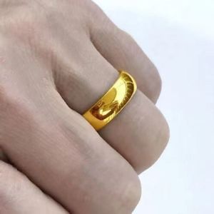 커플 반지 UMQ 24K 순수한 사본 Real 18K Yellow Gold 999 24K 평범한 부드러운 얼굴 성격 돈을 찾는 남자와 여자를위한 커플 반지 230518