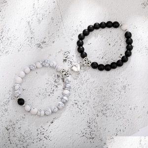 Perline 2 pezzi / set Bracciale con perline a distanza magnetica Coppia amanti del cuore minimalista Braccialetti dell'amicizia abbinati per le donne Drop D Dhgarden Dhids