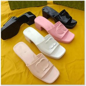 2023 Women Sandals High Heels Rubber Slide Sandal Platform Slipper Chunky 2.4"heel Height Shoes Summer Embossed Flip Flops size36-41 G65