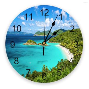 Väggklockor Ocean Blue Island Clock Home Decor Bedroom Silent Oclock Watch Digital For Kids Rooms