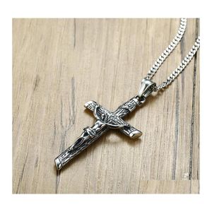 Pendant Necklaces Ancient Crucifix Cross Charms Necklace Stainless Steel Punk Jewelry For Men Male Jesus Rosary Christening Drop Del Dhmyw