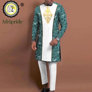 Tute da uomo Bazin Riche Abbigliamento tradizionale africano per uomo Ricamo Dashiki Stampa Zip Blazer Cappotti con pantaloni Abito 2 pezzi A2116060 230519
