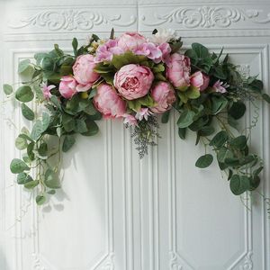 Декоративные цветы шелк пион гирлянда искусственное цветочное свадебное свадебное собрание семьи для украшения двери