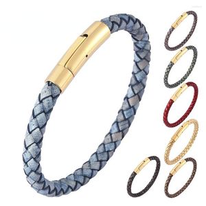 Charm-Armbänder, Titanstahl, plattiert, 18 Karat Gold, Vintage-Leder, geflochtenes Armband, einfaches Seemannsseil, rostfreies Paar