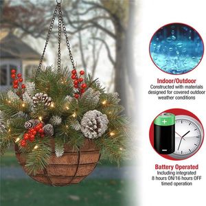 Christmas Decorations Artificial Hanging Basket Flocked With Mixed And White LED Lights Ornament Xmas Decor SEC88Christmas