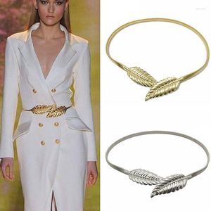 Belts Flower Leaf Shape Designer Elastic Wedding Women Girl Stretch Skinny Waist Belt Cummerbunds Gold Metal Female