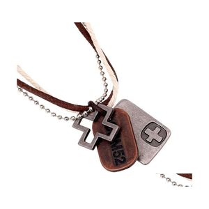 Anhänger Halsketten Tag Kreuz Halskette Frauen Vintage Handgemachte Echtes Leder Ketten Choker Für Männer Schmuckanhänger Drop Lieferung Juwel Dhiwv