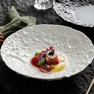 Placas de prato meteorito Cerâmica Placa de jantar irregular de porcelana branca tigela de alta qualidade prato principal decorativo ocidental