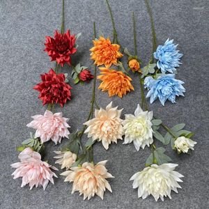 Flores decorativas Dahlia Thorn Chrysanthemum Artificial Silk Flower Branch para casa Floral Layout Decoração de Layout