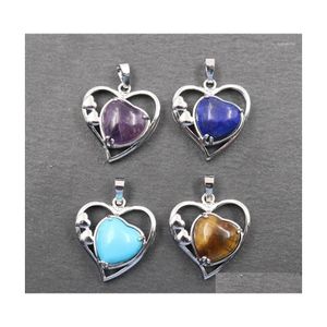 Pendant Necklaces Natural Crystal Stone Reiki Healing Jewelry Real Lovely Heart Lapis Amethysts Pendants For Necklace Making Drop Del Dh6Gq