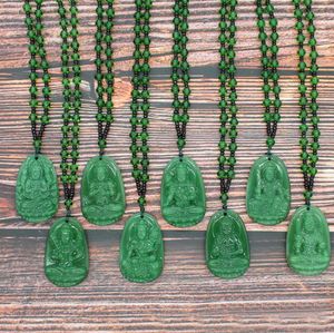 Gröna snidade Buddha -halsband för kvinnor män långa pärlor kedja bhodisattva hänge buddhism tur amulet smycken gåva