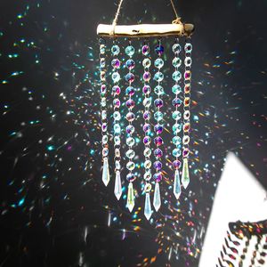 Garden Decorations Suncatcher Crystal Hanging wind chime Chandelier Stained Glass Curtain Pendant Light Catcher Reflective Bead Chakras Decoration 230518