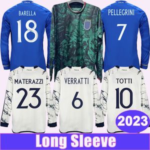2023 Itália Verratti Mens Soccer Jerseys National Team Pinamonti Totti Raspadori Chiesa Barella Bonucci Home Blue Away Special Edition Long