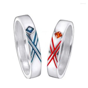 Cluster Rings Anime Darling In The Franxx Adjustable Couple Ring Silver Color Red Blue Enamel Finger Open Fans Cos Party Jewelry Gift