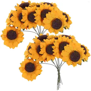 Decorative Flowers 100 Pcs Fake Sunflower Artificial Outdoor Plants Plastic Greenery Craft Dried Resin Dining Table Decor