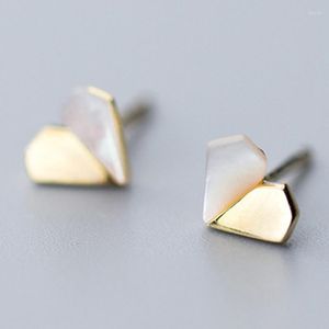 Studörhängen Stereoskopiskt hjärta Small Ear S925 Sterling Silver For Woman Gold Color Simple Friendship Girls Gift Jewelry