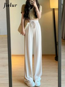 Capris Jielur Summer Korean Style Basic Blayers Шутки широкие брюки для ног для женщин Слух прохладные серо -белые брюки