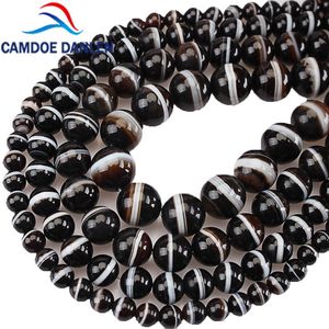 Beads Natural Stone Black Agates Top Grade Dzi Beads Round Loose Beads 6 8 10 12mm For Necklace Bracelet Making