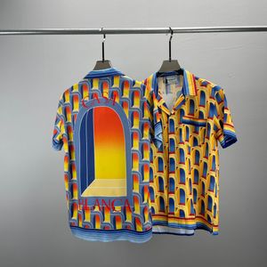 メンズデザイナーシャツ夏の半袖カジュアルボタンアップシャツプリントボウリングシャツスタイル通気性Tシャツ服＃87