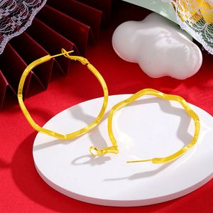 Orecchini a cerchio da donna cerchio grande onda tonda minimalista orecchini lucidi vero oro giallo 18k regalo di gioielli di moda riempito