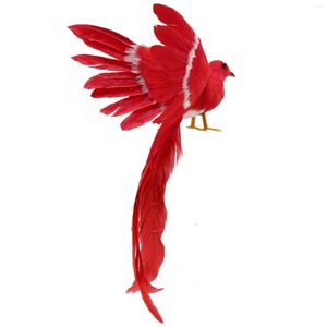 Decorative Flowers Artificial Bird Feathers Plastic Figurine Landscape Ornament Garden Decor Christmas DIY Halloween - #3(Red Tail) 28 5