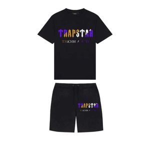 MENS TRAPSTAR T -shirt Kort ärm Tryckdräkt Chenille Tracksuit Black Cotton London Streetwear New High End 63ESS