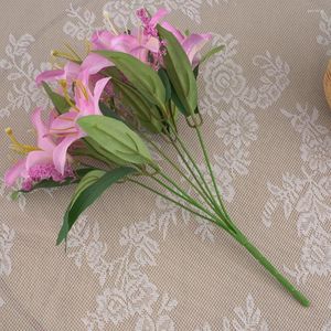 Flores decorativas Falsa Flor Gift Presente Artificial Vibrante Art Craft requintado Lily Wedding Party Decor