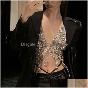 Andere glänzende Irregar Fransen Top Dessous Bikini Harness Körperkette Brustschmuck für Frauen Festival Outfit 221008 Drop Lieferung Dhzg6